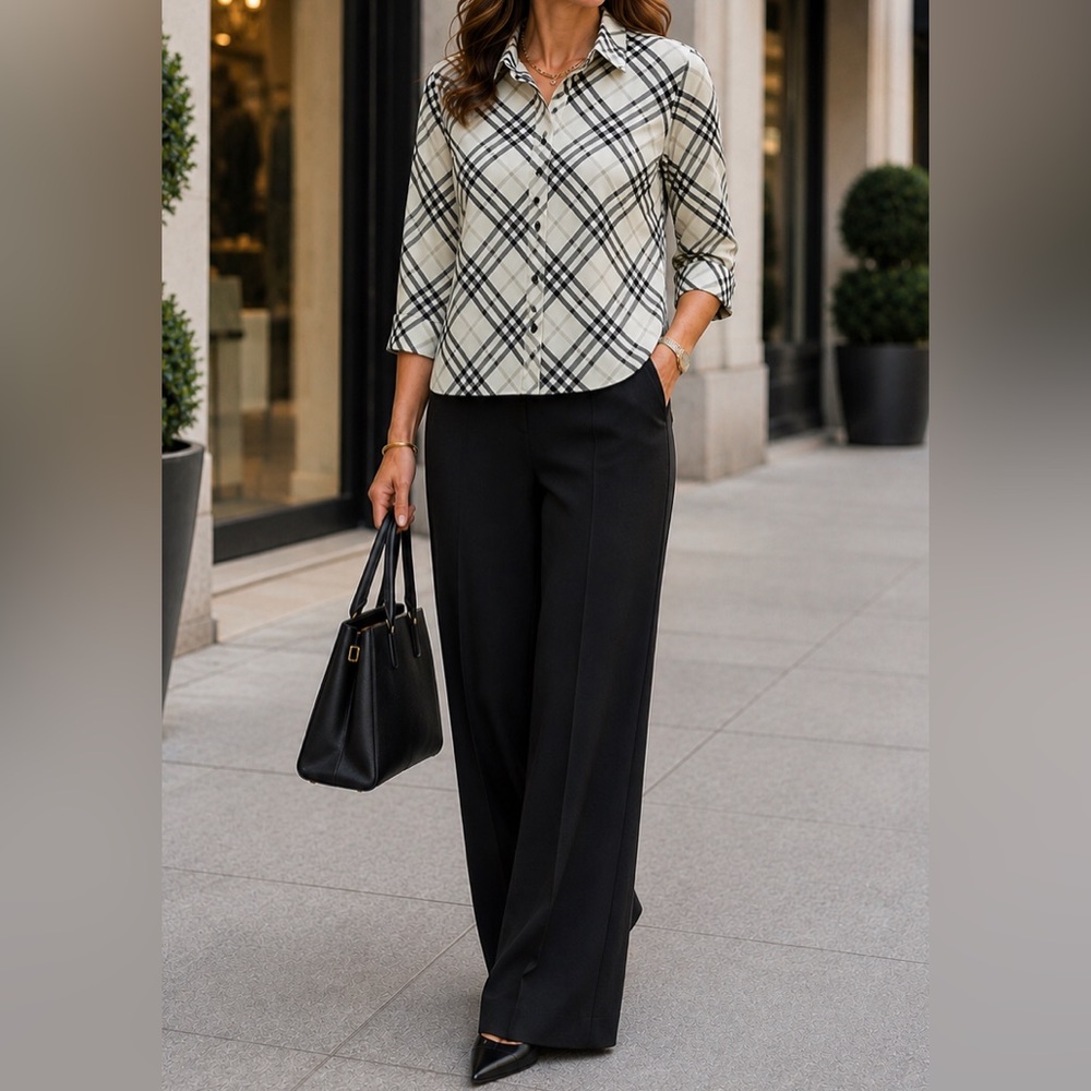 Carlisle Silk Plaid Button-Down Blouse Top 14